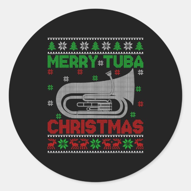 Tuba Music Lover Xmas Lighting Ugly Merry Tuba Chr Classic Round Sticker (Front)