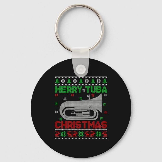 Tuba Music Lover Xmas Lighting Ugly Merry Tuba Chr Key Ring (Front)