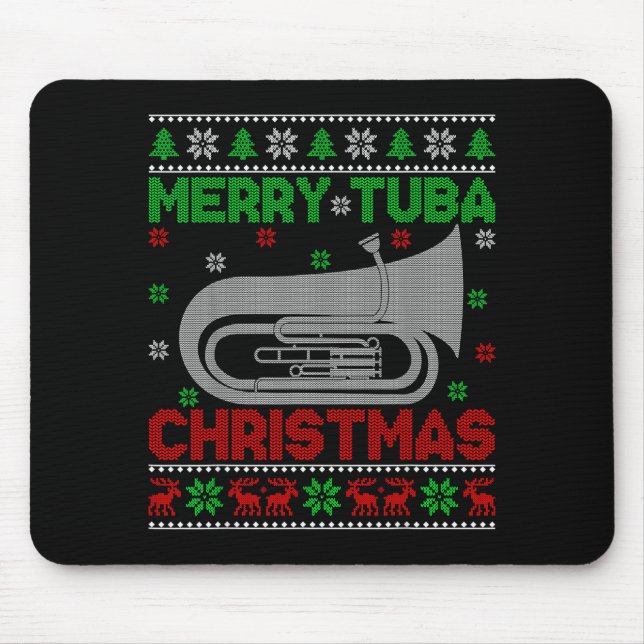 Tuba Music Lover Xmas Lighting Ugly Merry Tuba Chr Mouse Mat (Front)