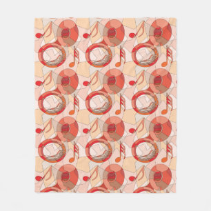 Tuba Music Note Fragments Reds  Fleece Blanket