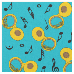 Tuba Music Notes Pattern Fabric