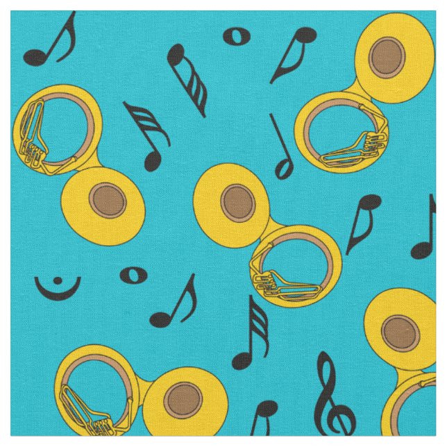 Tuba Music Notes Pattern  Fabric (Close Up)