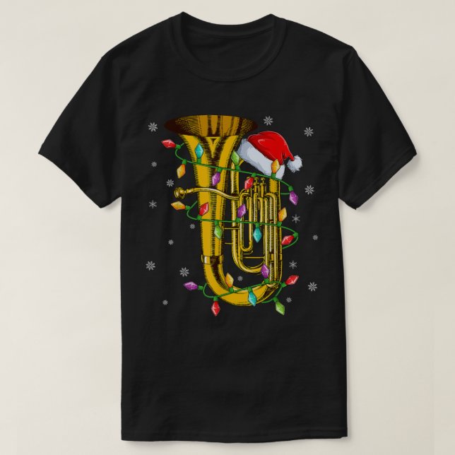 Tuba Music Xmas Lighting Matching Santa Hat Tuba C T-Shirt (Design Front)