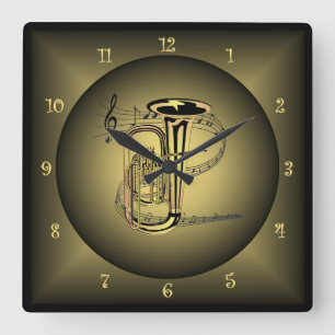 Tuba ~Musical Instrument ~Musical Globe ~ Scale ~ Square Wall Clock