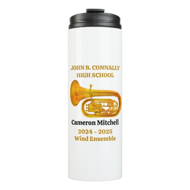 Tuba Player High School Band Gold Personalised Thermal Tumbler (Front)
