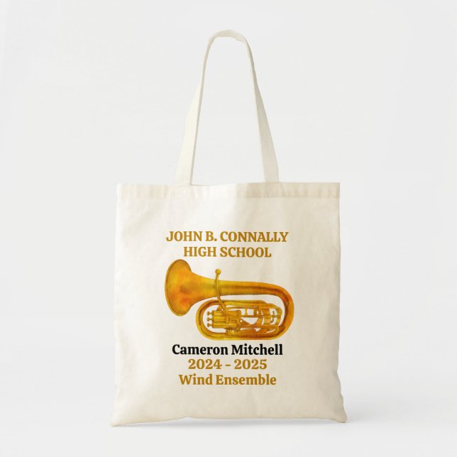 Tuba Player High School Band Gold Personalised Tote Bag (Front)