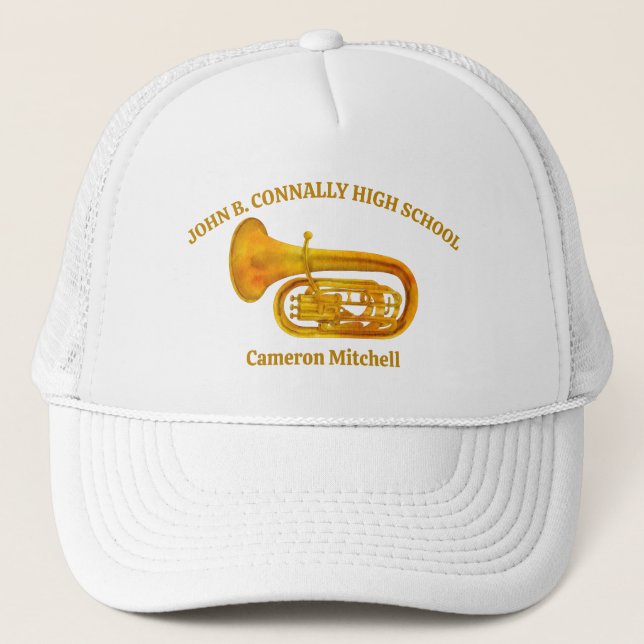 Tuba Player High School Band Gold Personalised Trucker Hat (Front)