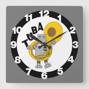 Tuba Robot Text Square Wall Clock