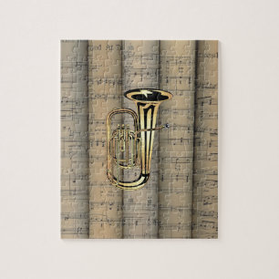 Tuba ~ Rolled Sheet Music Background ~ Musical Jigsaw Puzzle