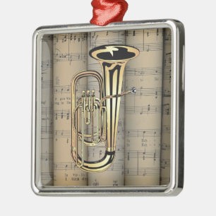 Tuba ~ Rolled Sheet Music Background ~ Musical Metal Tree Decoration