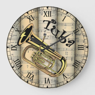 Tuba ~ Rolled Vintage Sheet Music ~ Unique ~ Large Clock