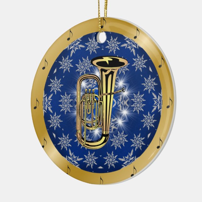 Tuba ~ Silver ~ Blue ~ Gold ~ Christmas ~ Ceramic Tree Decoration (Left)