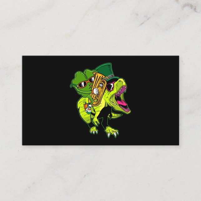 Tuba St Patricks Day Boys Kids Shamrock Dinosaur Business Card (Front)
