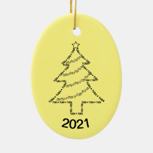 Tuba Text Christmas Tree Ceramic Ornament