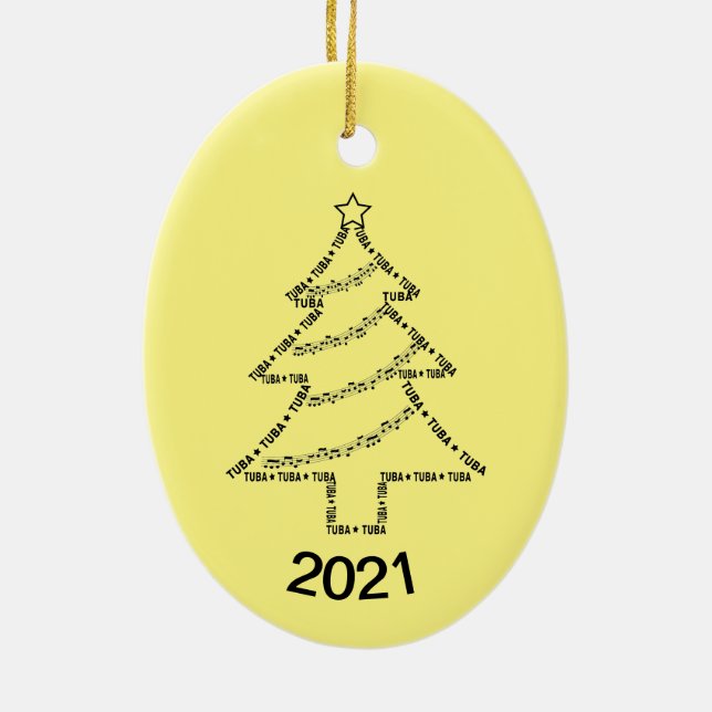 Tuba Text Christmas Tree Ceramic Ornament (Back)