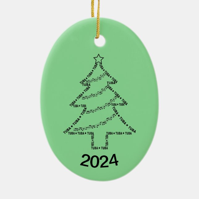 Tuba Text Christmas Tree Ceramic Tree Decoration (Back)