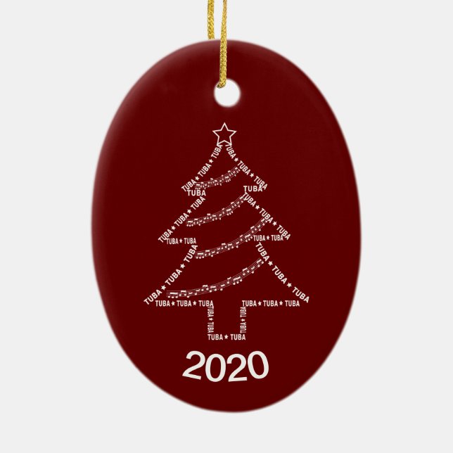 Tuba Text Christmas Tree Ceramic Tree Decoration (Back)
