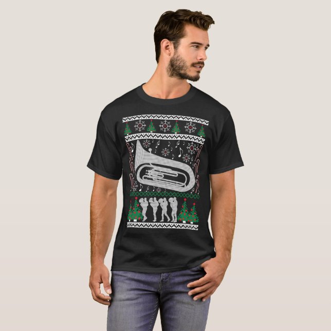 Tuba Ugly Christmas Sweater Holiday Band T-Shirt (Front Full)