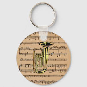 Tuba ~ With Sheet Music Background Key Ring