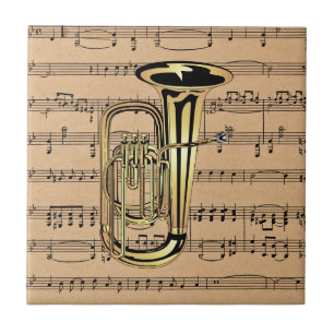 Tuba ~ With Sheet Music Background Tile