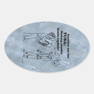 Tuba Zombie Explode Oval Sticker