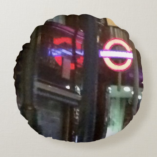 TUBE LONDON UNDERGROUND METRO TRAIN NEON LIGHTS ROUND CUSHION (Front)
