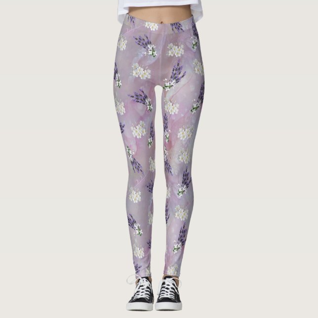Tuberose & Lavender Blooms on Rose petals Leggings (Front)