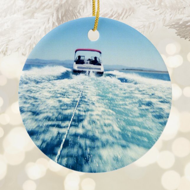 Tubing Behind Speed Boat Ceramic Tree Decoration (Tubing Behind Speed Boat Ceramic Ornament)