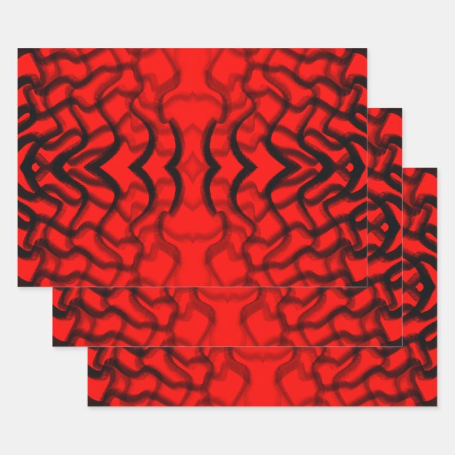 Tubular Black And Red Piping  Wrapping Paper Sheet (Set)