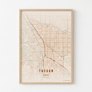 Tucsan Terracotta Map Print Poster Wallart Gift