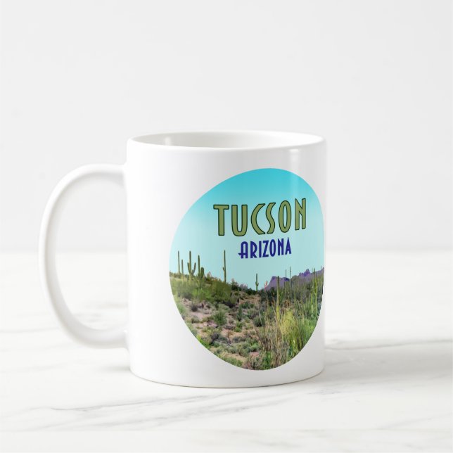 Tucson Arizona Cactus and Mountain Vintage Coffee Mug (Left)