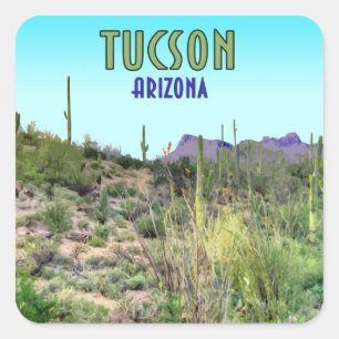 Tucson Arizona Cactus and Mountain Vintage Square Sticker