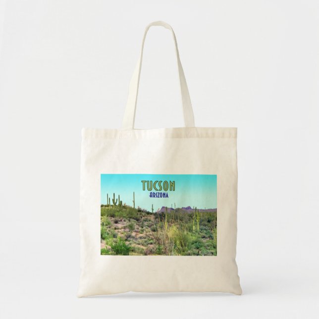 Tucson Arizona Cactus and Mountain Vintage Tote Bag (Front)