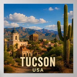 Tucson Arizona Desert Mountain Travel Souvenir Poster