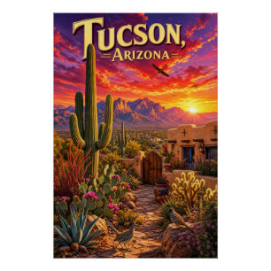 Tucson Arizona Desert Sunset Saguaro Cactus Travel Poster