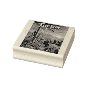 Tucson Arizona Desert Sunset Saguaro Cactus Travel Rubber Stamp