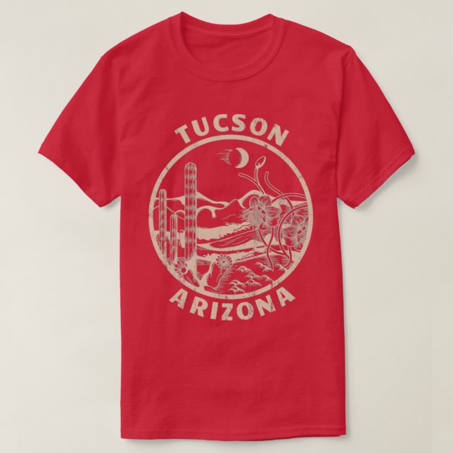 Tucson Arizona Linocut Distressed Desert Illustrat T-Shirt (Design Front)