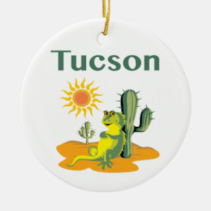 Tucson Arizona Lizard under Saguaro Ceramic Tree Decoration