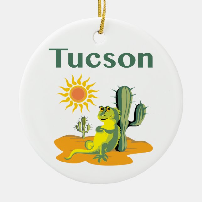 Tucson Arizona Lizard under Saguaro Ceramic Tree Decoration (Front)
