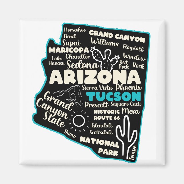 Tucson Arizona map Arizona tourism Tucson AZ Magnet (Front)