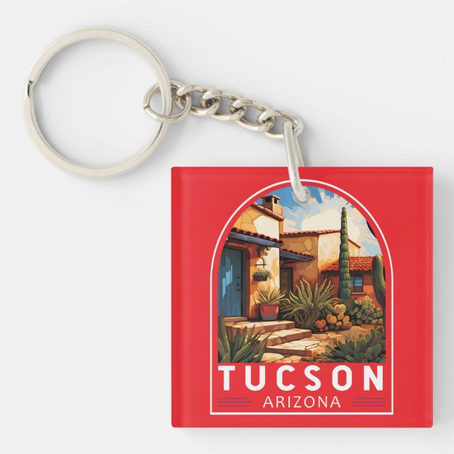 Tucson Arizona Travel Art Emblem Key Ring (Front)