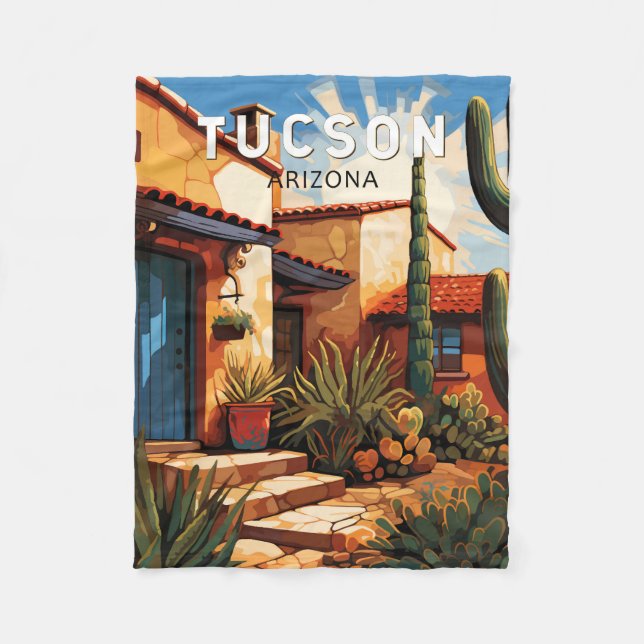 Tucson Arizona Travel Art Vintage Fleece Blanket (Front)