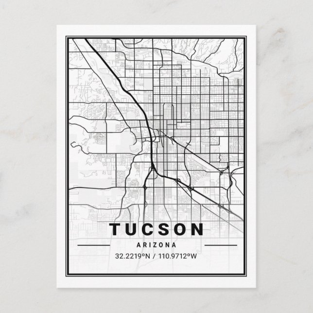 Tucson Arizona USA Travel City Map Postcard (Front)