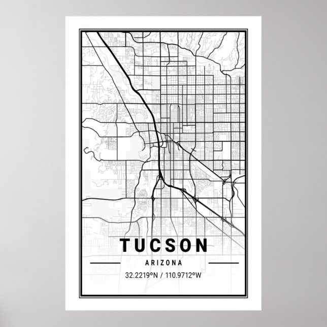 Tucson Arizona USA Travel City Map Poster (Front)