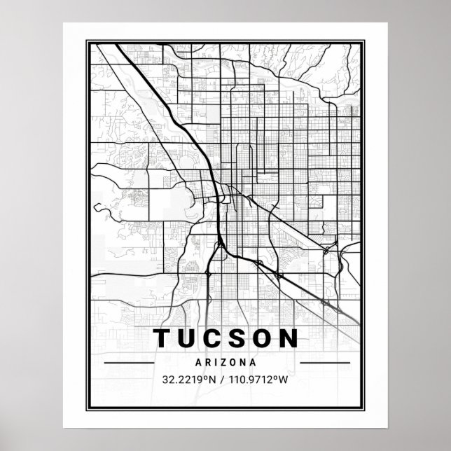 Tucson Arizona USA Travel City Map Poster (Front)