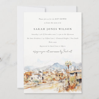Tucson, Arizona Watercolor Landscape Baby Shower Invitation