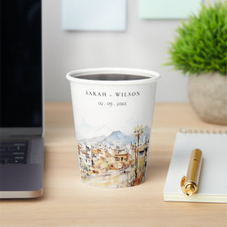 Tucson, Arizona Watercolor Landscape Wedding Paper Cups