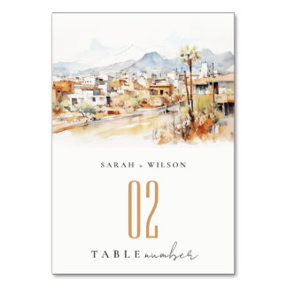 Tucson, Arizona Watercolor Landscape Wedding Table Number