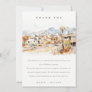 Tucson, Arizona Watercolor Landscape Wedding Thank You Card