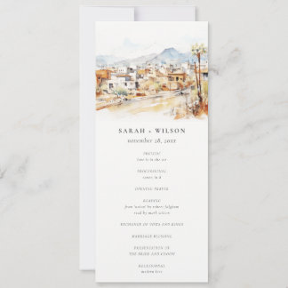 Tucson Arizona Watercolor Scape Wedding Program Invitation